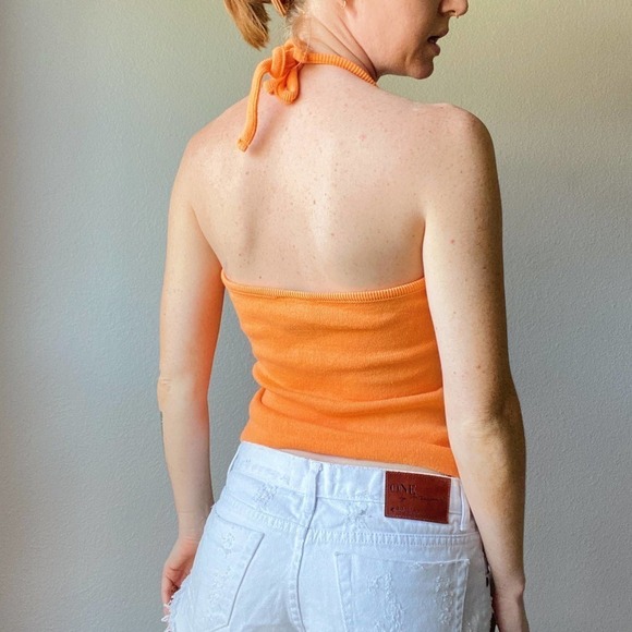 Vintage 90s/Y2K No Boundaries Orange Knit Halter Tank Top - Picture 3 of 6
